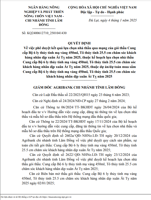 Cty Dong Tay trung goi thau mua qua tang hon 4 ty cho Agribank Lam Dong