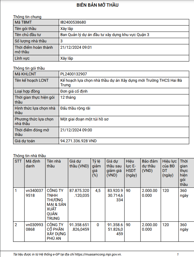 TP HCM: 3 nha thau canh tranh goi xay dung truong Hai Ba Trung Quan 3