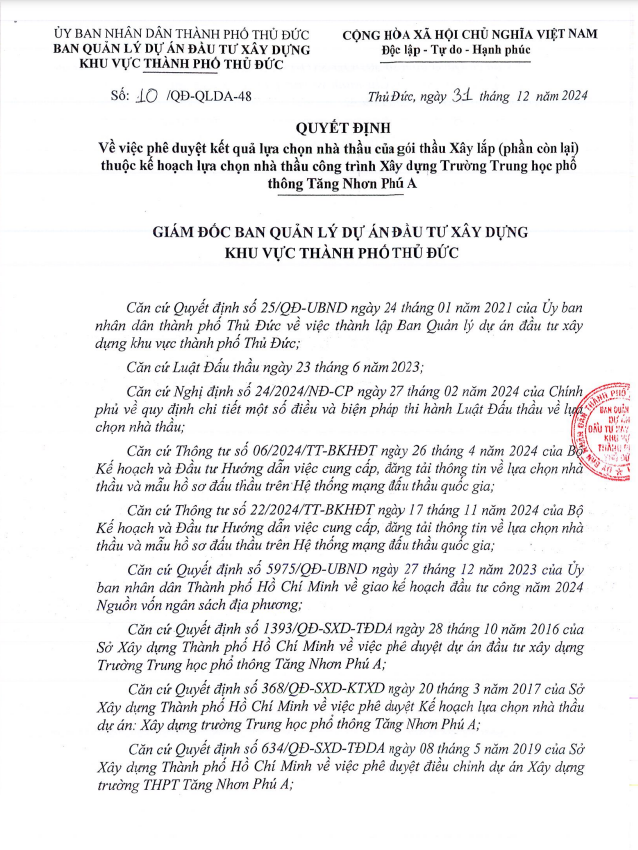 TP HCM: Vượt qua 2 đối thủ, Huy Thước trúng gói xây lắp trường Tăng nhơn Phú A TP HCM: Vuot qua 2 doi thu, Huy Thuoc trung goi xay lap truong Tang nhon Phu A