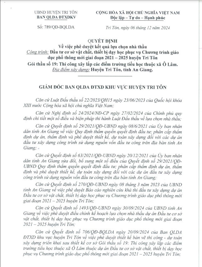 An Giang: Cty Xây dựng Thịnh Đức, 1 năm trúng 7 gói thầu tại Tri Tôn An Giang: Cty Xay dung Thinh Duc, 1 nam trung 7 goi thau tai Tri Ton