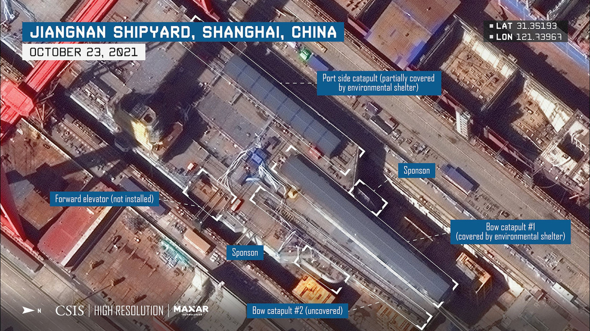 Cụ thể, các chuyên gia cho biết qua phân tích các hình ảnh vệ tinh, Trung Quốc đang đạt nhiều tiến bộ nhanh chóng trên tàu sân bay mới của nước này, dự kiến sẽ hạ thuỳ chỉ trong khoảng 3-6 tháng tới.