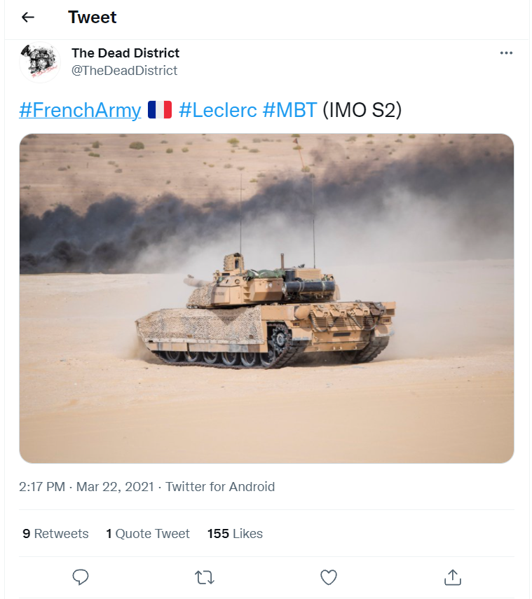 Trong lúc tranh cãi, một người tham gia diễn đàn đã đăng tải ảnh chụp màn hình từ tài liệu cho thấy các đặc tính kỹ thuật chính xác của xe tăng Leclerc S2. Và hoá ra, người chơi này là một lính tăng Pháp và để thuyết phục những người chơi khác, anh ta đã giải mật thông tin bí mật về phương tiện chiến đấu này.