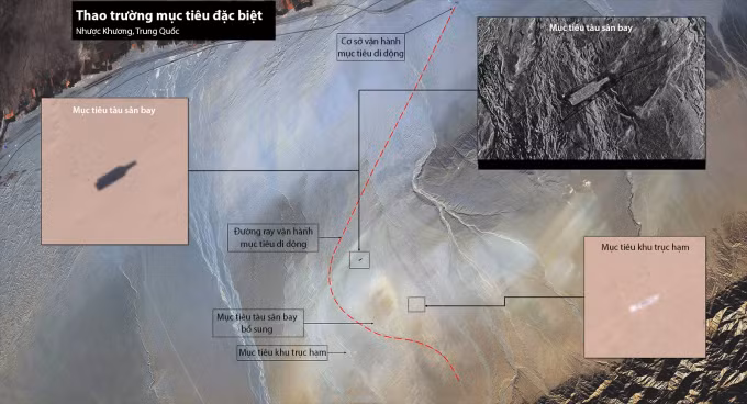 Hình ảnh cho thấy rõ, các mô hình này đang được xây dựng tại vùng sa mạc Taklamanka khắc nghiệt của Tân Cương, gần với mục tiêu thử nghiệm của tên lửa diệt hạm DF-21D đầu tiên hồi năm 2013.