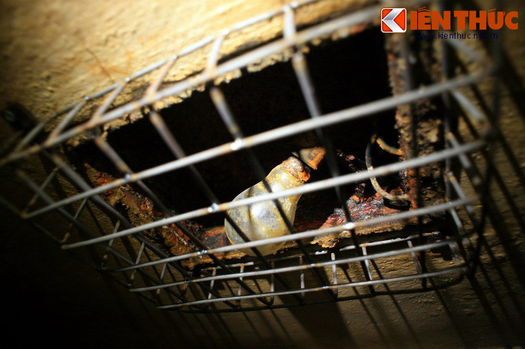 Một chiếc bóng đèn đui cài, hiện vật gốc của căn hầm.