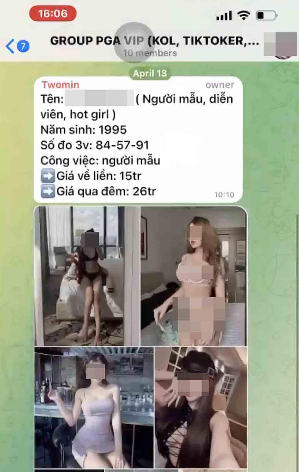 Đáng chú ý, Vy còn tham gia vào các nhóm như: “Chị em sương sương”, “my nơ”, “sub Sài Gòn”, “nàng yêu”, “girl xinh SG” (tất cả có khoảng 10.000 thành viên) để tuyển chọn gái bán dâm.