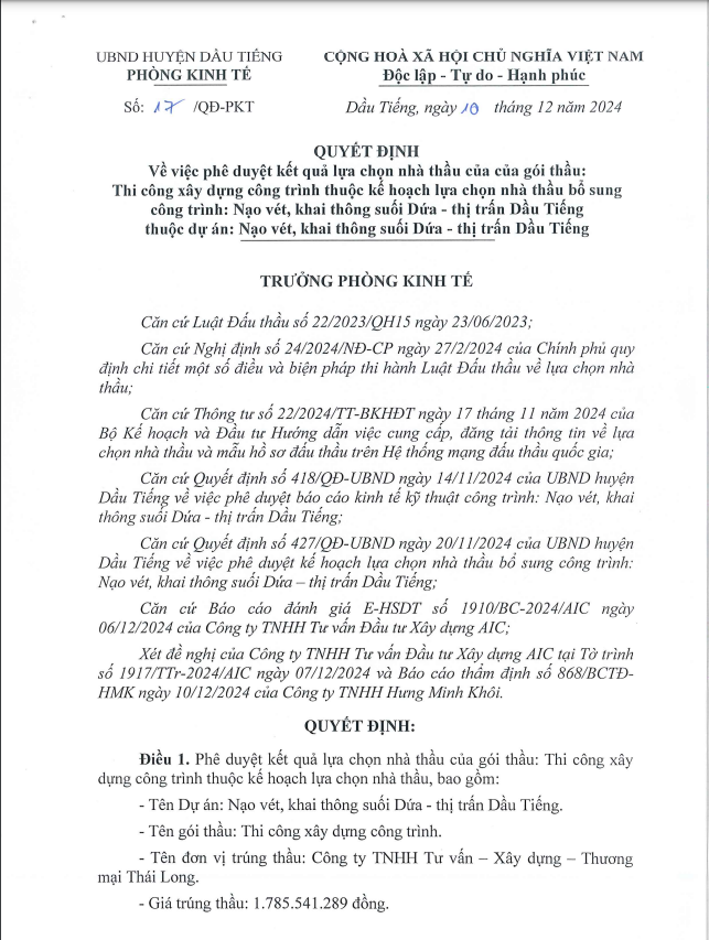 Bình Dương: Công ty Thái Long trúng gói nạo vét, khai thông suối Dứa Binh Duong: Cong ty Thai Long trung goi nao vet, khai thong suoi Dua