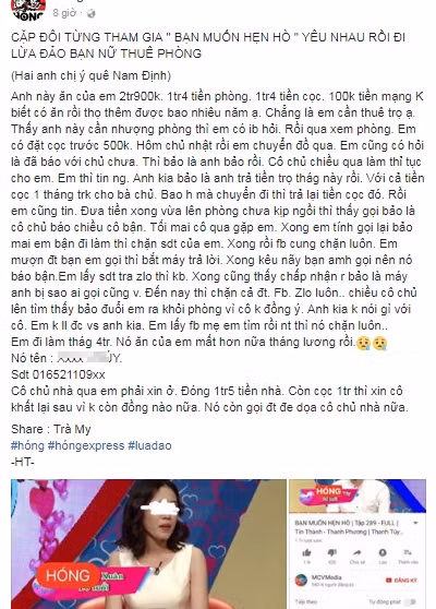 Cap doi “Ban muon hen ho” bi to an chan tien thue nha