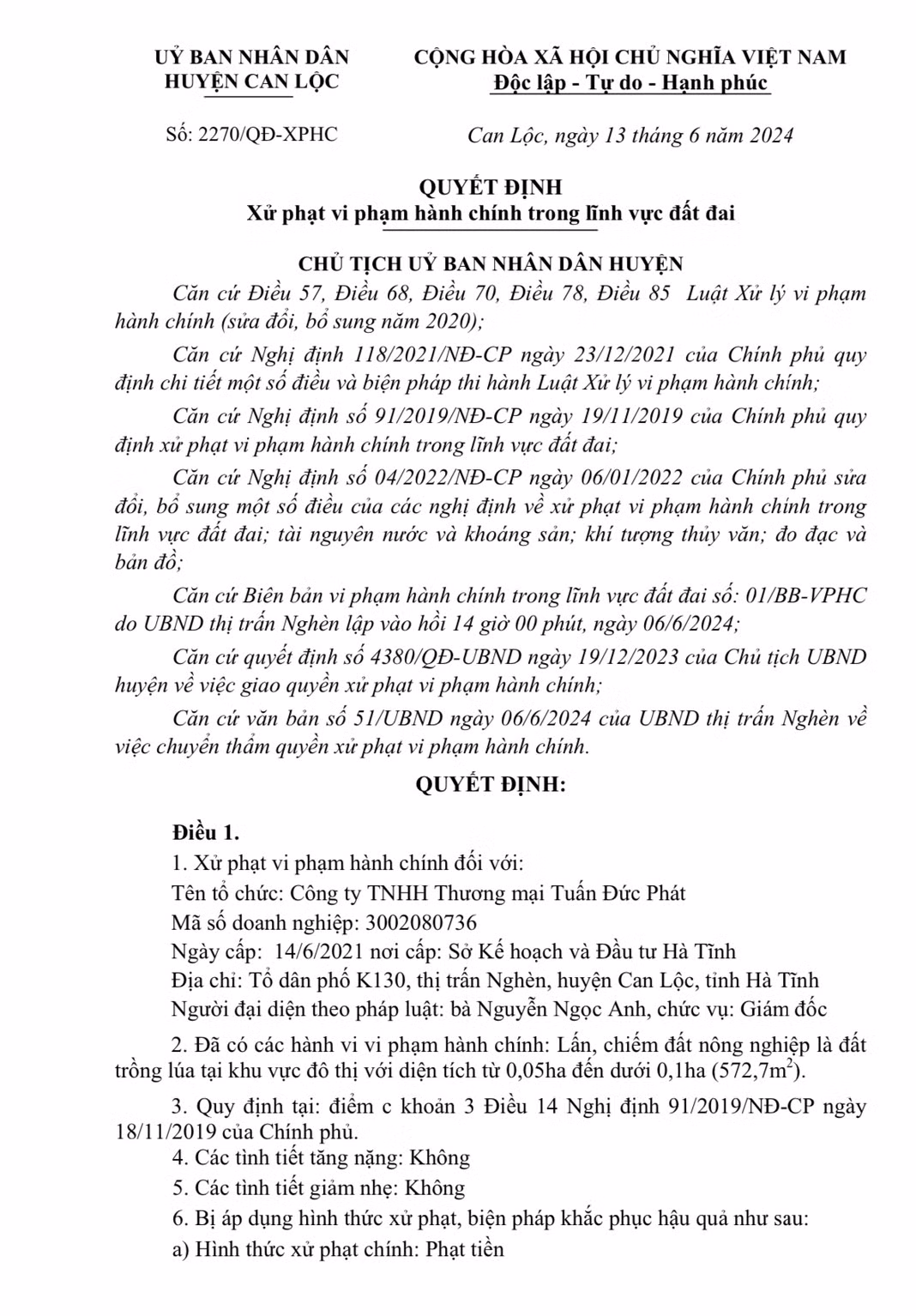 Bien dat nong nghiep thanh xuong ton, Tuan Duc Phat bi phat 44 trieu dong-Hinh-2