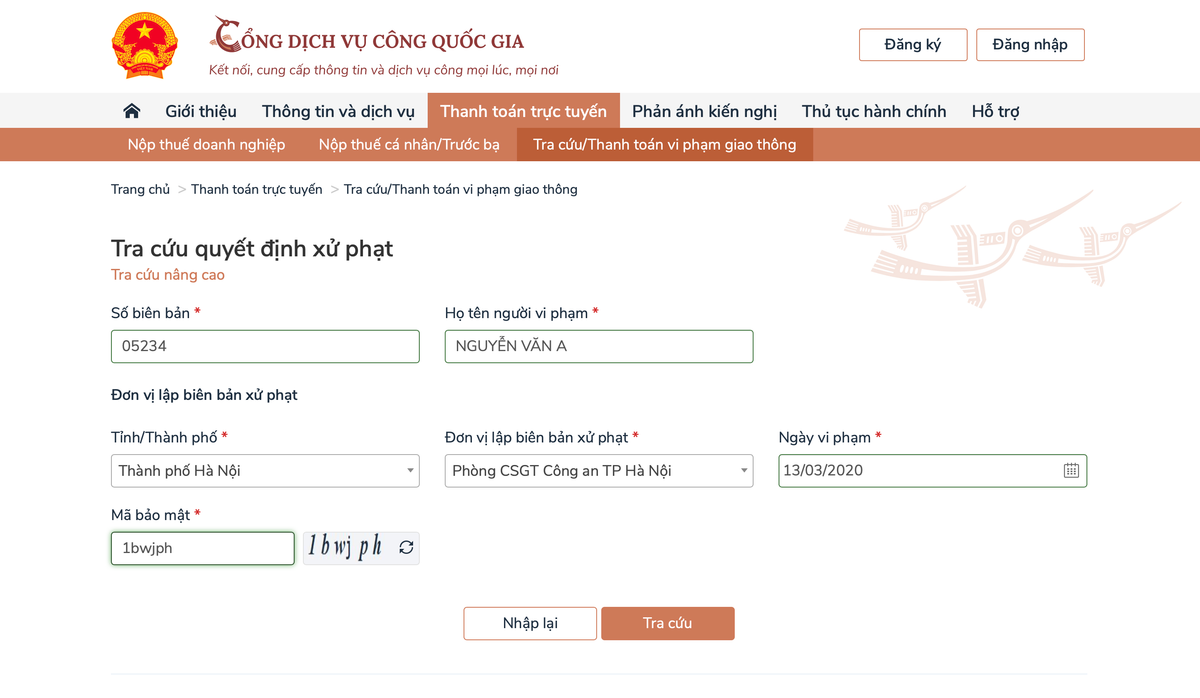 Hướng dẫn nộp phạt vi phạm giao thông trực tuyến - Hình 2 Huong dan nop phat vi pham giao thong truc tuyen-Hinh-2