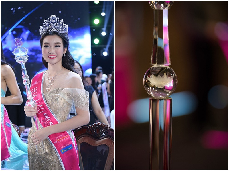 Quyền trượng có biểu tượng hoa sen được bắn 3D vào trong khối tròn. Nếu như khối tròn hàm ý về tròn đầy của một phụ nữ tỏa sáng viên mãn thì hoa sen là biểu tượng cho cốt cách của người phụ nữ Việt Nam. Ảnh: Dân Việt, Lao động