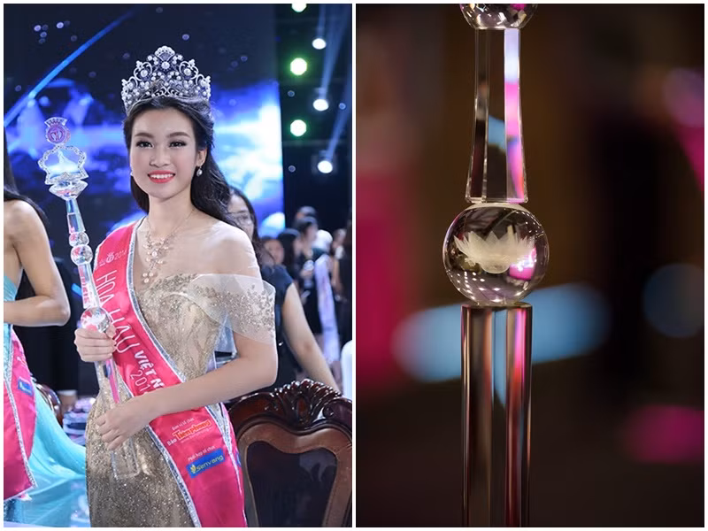 Quyền trượng có biểu tượng hoa sen được bắn 3D vào trong khối tròn. Nếu như khối tròn hàm ý về tròn đầy của một phụ nữ tỏa sáng viên mãn thì hoa sen là biểu tượng cho cốt cách của người phụ nữ Việt Nam. Ảnh: Dân Việt, Lao động