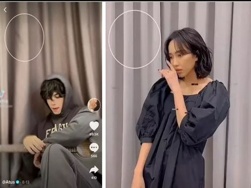 Cả hai bị soi chụp ảnh bên tấm rèm cửa có màu sắc và kiểu dáng khá giống nhau. Ảnh: Vietnamnet