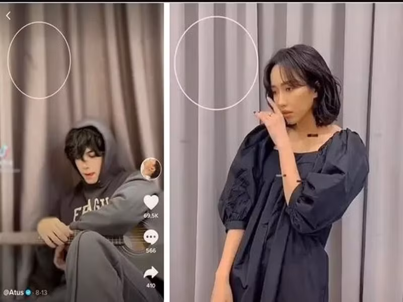 Cả hai bị soi chụp ảnh bên tấm rèm cửa có màu sắc và kiểu dáng khá giống nhau. Ảnh: Vietnamnet