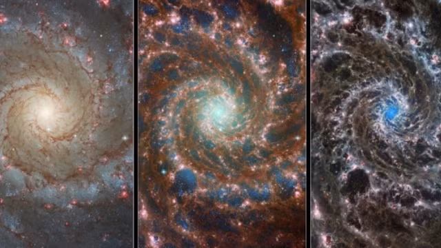 "Hình ảnh từ Hubble cho thấy các vùng tối dường như tách biệt các nhánh xoắn ốc, trong khi hình ảnh Webb cho thấy nhiều cấu trúc liên tục lặp lại hình dạng của các nhánh xoắn ốc", đại diện của Cơ quan Vũ trụ Châu Âu (ESA), đã chụp lại hình ảnh này cho biết.