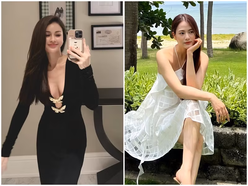 Nhiều khán giả nhận xét ở đời thường, Lương Thu Trang ăn mặc táo bạo hơn Việt Hoa. Ảnh: FB Lương Thu Trang, Việt Hoa.