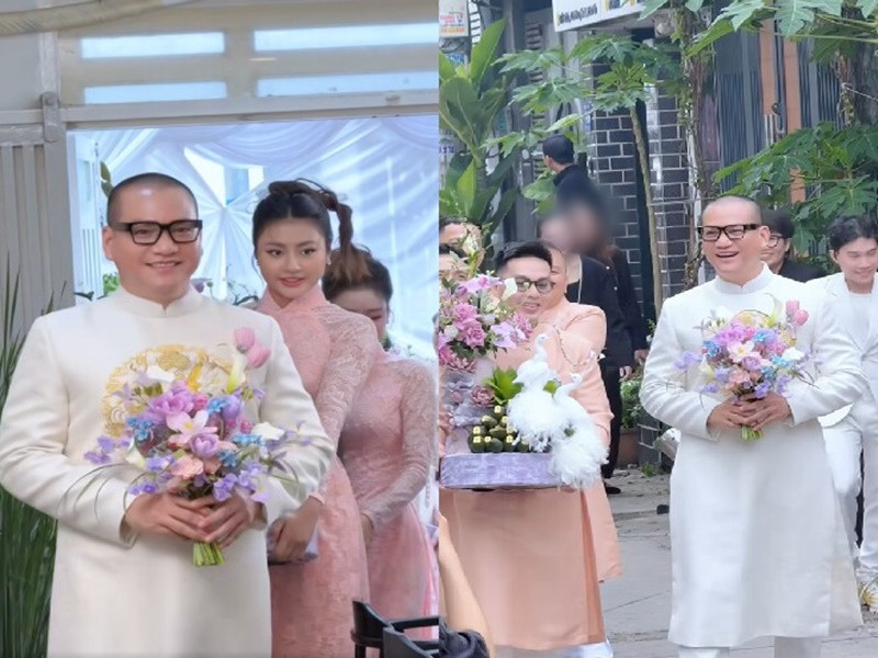 Chồng Khánh Vân cũng diện áo dài trắng. Ảnh: Phụ Nữ Pháp Luật.