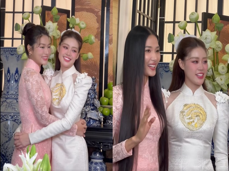 Đoàn Thiên Ân, Hoàng Thùy làm phù dâu cho Khánh Vân. Ảnh: Vietnamnet.