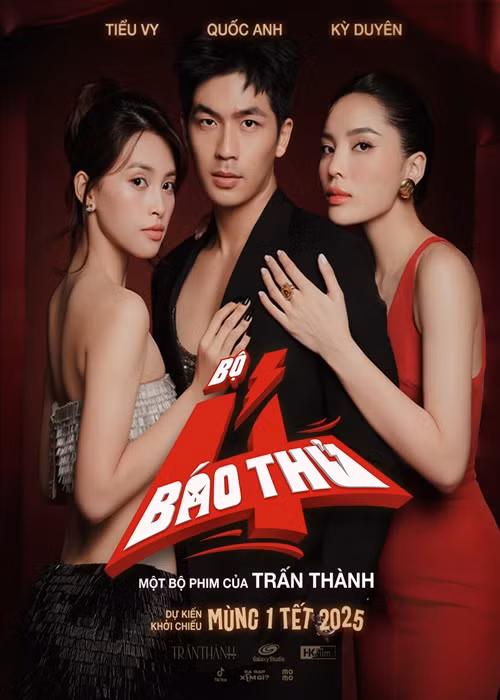 Theo poster, một số khán giả đoán rằng Kỳ Duyên cùng Tiểu Vy sẽ có mối quan hệ tình cảm với Quốc Anh trong phim Tết. Ảnh: FB Kỳ Duyên