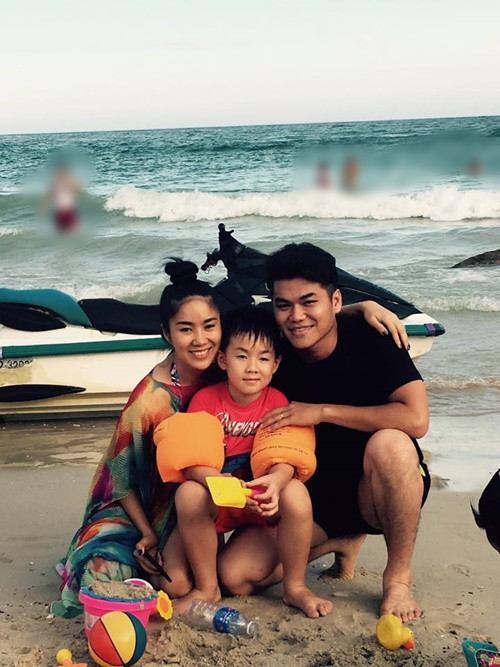 Trung Kiên yêu thương con riêng của Lê Phương như con ruột. Ảnh: FB Trung Kiên.