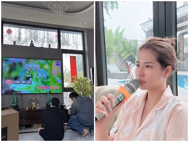 Nam ca sĩ chia sẻ hình ảnh vợ ca hát ở nhà.