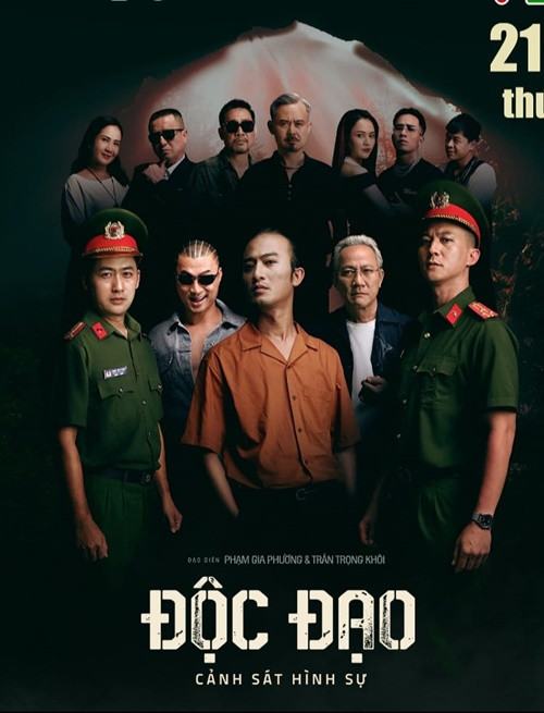 Độc đạo là một trong những phim giờ vàng VTV năm 2024. Phim xoay quanh Hồng - một thanh niên mồ côi, lạc mất em trai, trở thành con nuôi của ông trùm xã hội đen đã rửa tay gác kiếm Lê Toàn. Ảnh: Báo Giao Thông.