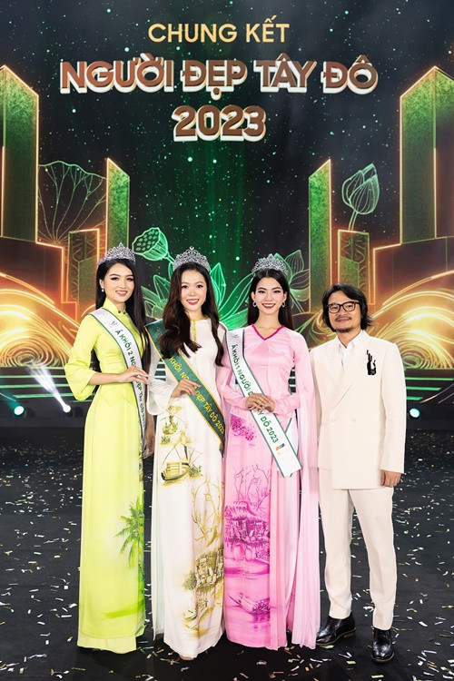 Tháng 12/2023, Kiều Duy đăng quang Người đẹp Tây Đô 2023. Phan Lê Kim Ngọc đoạt Á khôi 1, Nguyễn Thị Thu Ngân đoạt giải Á khôi 2. Ảnh: FB Kiều Duy.