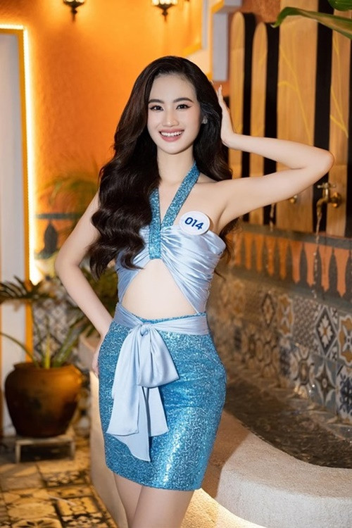 Ý Nhi cao 1m75, có số đo ba vòng 79-59-89 cm khi tham gia Miss World Vietnam 2023.