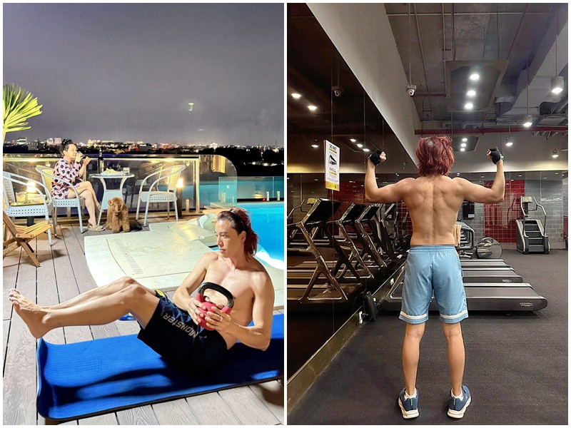 Ca sĩ Hoài Phương - chồng Việt Hương sở hữu khuôn mặt khá lãng tử với mái tóc dài, body săn chắc. Ảnh: FB Hoài Phương.