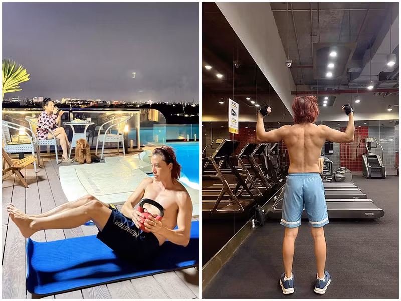 Ca sĩ Hoài Phương - chồng Việt Hương sở hữu khuôn mặt khá lãng tử với mái tóc dài, body săn chắc. Ảnh: FB Hoài Phương.