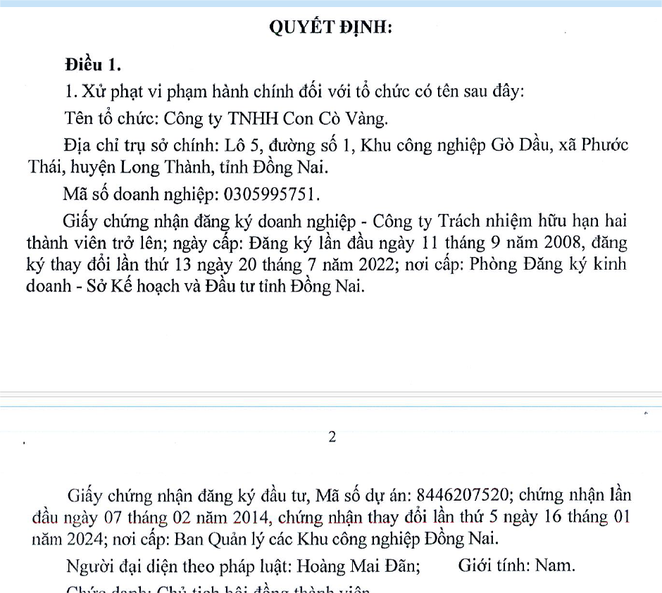 Không có giấy phép môi trường, Cty Con Cò Vàng bị phạt 320 triệu - Hình 2 Khong co giay phep moi truong, Cty Con Co Vang bi phat 320 trieu-Hinh-2