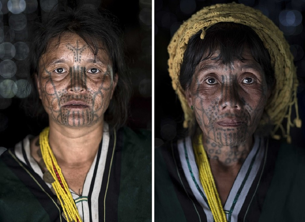 Hình xăm trên khuôn mặt của phụ nữ bộ tộc Chin không nổi bật bằng hình xăm của phụ nữ tộc Muun và Magan.