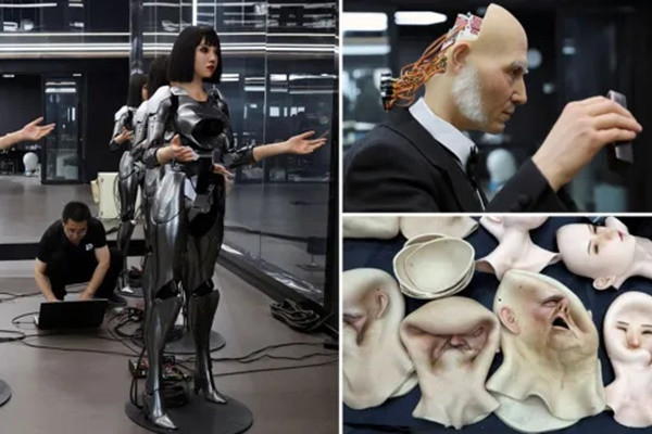 Trong nhà máy sản xuất robot giống hệt người thật Ex-Robots ở phía đông bắc thành phố Đại Liên, Trung Quốc, những chiếc mặt nạ nằm lộn xộn trên bàn làm việc, cùng với cánh tay, chân bằng silicon.