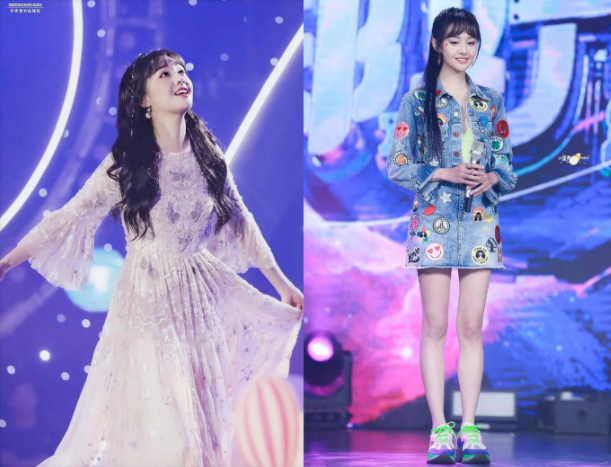 Trước khi bị phong sát, Trịnh Sảng từng có giai đoạn ép cân điên cuồng khiến thân hình gầy gò khiến gương mặt baby, đáng yêu cũng hốc hác đi nhiều, nhan sắc vì thế mà tuột dốc không phanh. Ảnh: Dù là váy công chúa hay thiết kế cá tính, năng động thì Trịnh Sảng cũng không tôn lên được sự sang chảnh của trang phục.