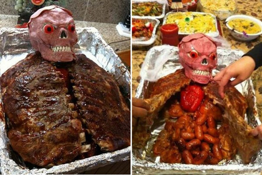 Món sườn nướng được bày biện theo cách không thể đáng sợ hơn. Ảnh: LĐ.