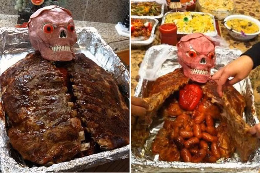 Món sườn nướng được bày biện theo cách không thể đáng sợ hơn. Ảnh: LĐ.
