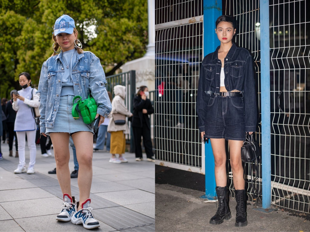 Diện cả một set đồ denim là lựa chọn an toàn cho những ngày lười. Combo áo jacket và chân váy mini cùng boots cao hoặc sneakers chunky sẽ vô cùng lí tưởng nếu bạn vừa muốn trông cool ngầu lại vừa "hack" dáng cực đỉnh.