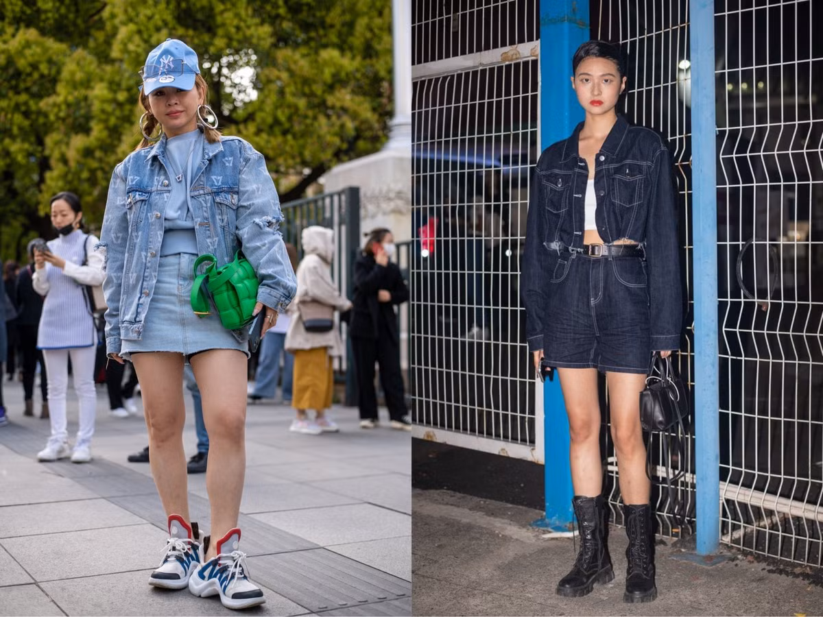 Diện cả một set đồ denim là lựa chọn an toàn cho những ngày lười. Combo áo jacket và chân váy mini cùng boots cao hoặc sneakers chunky sẽ vô cùng lí tưởng nếu bạn vừa muốn trông cool ngầu lại vừa "hack" dáng cực đỉnh.