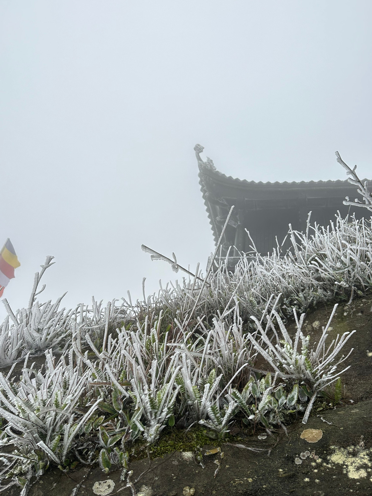 Màu trắng của băng tuyết tạo nên cảnh huyền ảo tại Yên Tử.