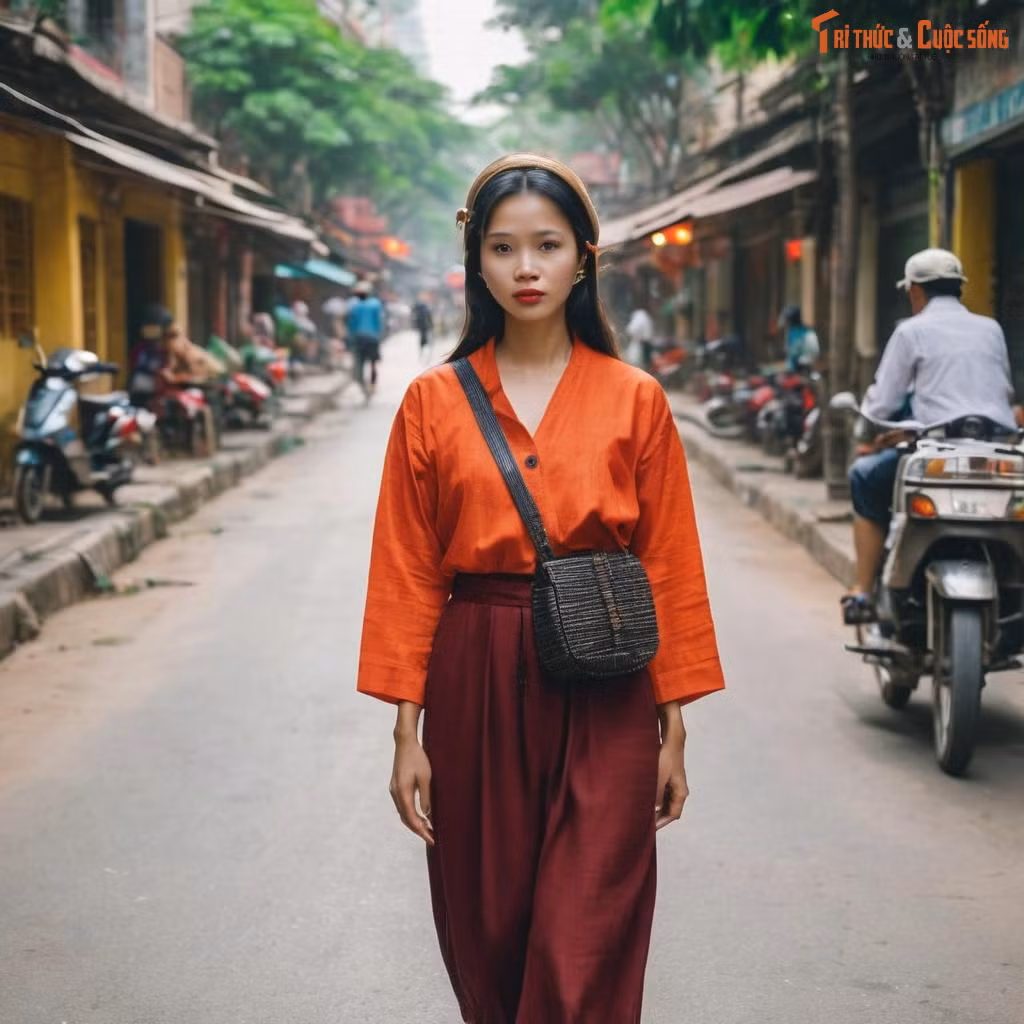 Người phụ nữ Việt Nam rảo bước trên đường phố, một hình ảnh được tái hiện qua công cụ tạo ảnh bằng AI.