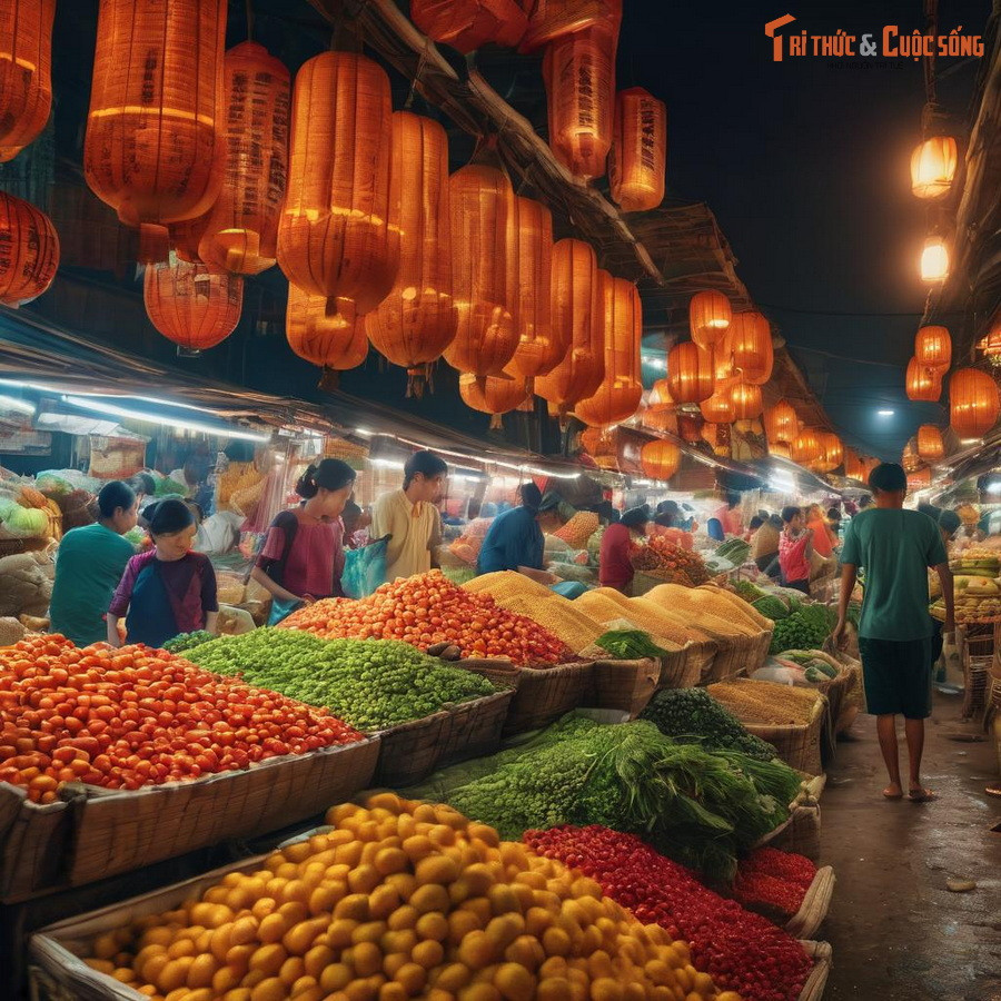 Người mua kẻ bán nhộn nhịp trong khu chợ được tạo ra bằng sức mạnh của trí tuệ nhân tạo.