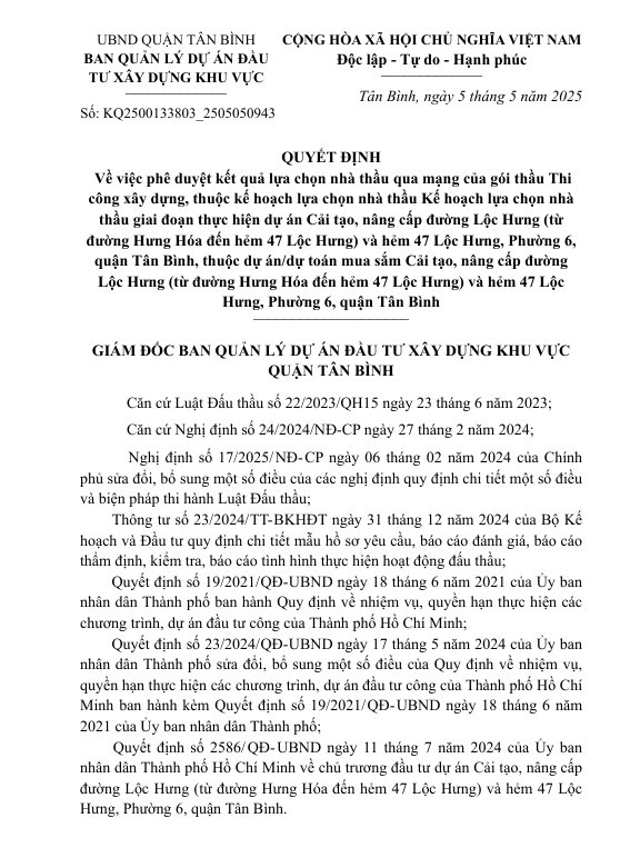 TP HCM: Quận Tân Bình phê duyệt kết quả nhiều gói cải tạo, nâng cấp đường/hẻm tiền tỷ TP HCM: Quan Tan Binh phe duyet ket qua nhieu goi cai tao, nang cap duong/hem tien ty