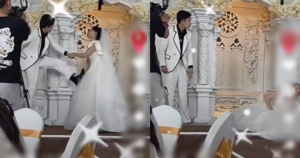 Đang mang bầu, cô dâu bị chú rể đạp ngã ở đám cưới vì... Dang mang bau, co dau bi chu re dap nga o dam cuoi vi...