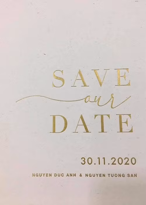 Theo thiệp cưới, ông xã của Tường San tên Nguyễn Đức Anh. Cặp đôi sẽ tổ chức đám cưới vào chiều tối ngày 30/11 tại Hà Nội. Ảnh: Công lý &amp; xã hội