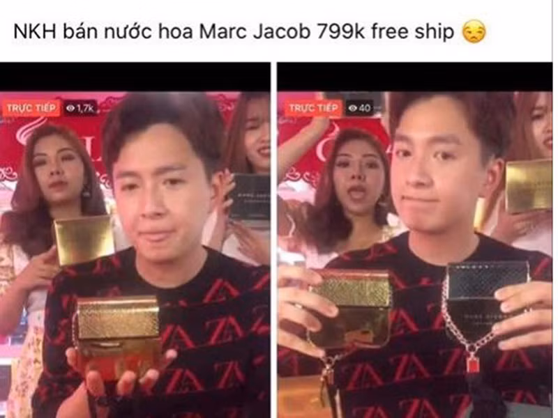 Hậu chia tay Khổng Tú Quỳnh, ngoài ồn ào tình cảm, Ngô Kiến Huy còn vướng lùm xùm bán hàng fake. Cụ thể, nam ca sĩ xuất hiện trong một clip livestream bán hàng nước hoa nhãn hiệu Marc Jacobs giá 799K và được miễn phí ship trong khi thực tế giá bán chính thức khoảng 2,8 triệu đồng.