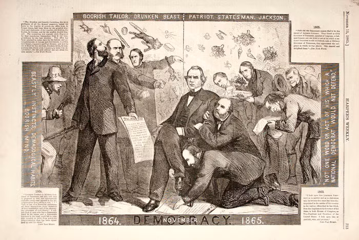 Trong lịch sử, Tổng thống Mỹ đầu tiên bị luận tội là Andrew Johnson (Tổng thống thứ 16), khi ông quyết định sa thải Bộ trưởng Chiến tranh Edwin Stanton trong thời điểm nước Mỹ vừa kết thúc nội chiến vào năm 1867. Khi Bộ trưởng Stanton phản đối những chính sách của Tổng thống Johnson đối với các bang thuộc Liên minh cũ. Ảnh: The Civil War.