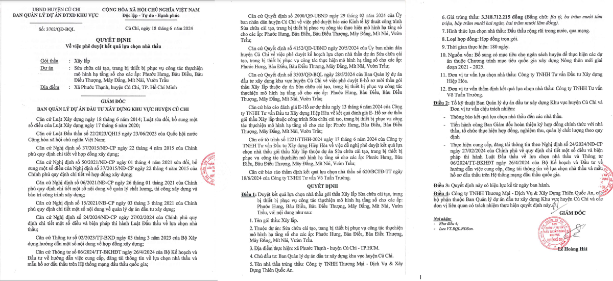 TP. HCM: Nang luc nha thau trung goi xay lap hon 3 ty tai Cu Chi