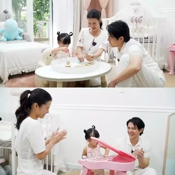 Phòng riêng của bé Winni có màu trắng - hồng chủ đạo và trang trí khá nhiều đồ chơi dễ thương như gấu bông, đồ chơi, đàn mini, xe đạp,...Ảnh chụp màn hình