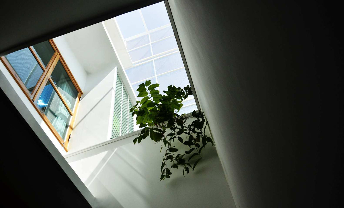 Công trình xây dựng mang đặc trưng của một ngôi nhà ống nên kiến trúc sư quyết định tạo ra một lõi không gian sống được bao bọc bởi 2 khoảng đệm thiên nhiên, cây xanh và ánh sáng. Ảnh: TaDalat Design