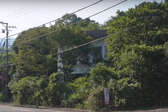 Sau nhiều năm bỏ hoang, xung quanh biệt thự phủ đầy cây cối khiến nhiều người dần không nhận ra sự tồn tại của nó. Ảnh: Offbeatjapan