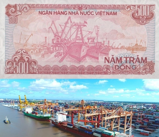 Tờ 500 đồng in trên chất liệu cotton, phát hành lần đầu năm 1989. Mặt sau của tờ tiền in hình Cảng Hải Phòng một biểu tượng của Việt Nam thời kỳ Đổi mới và hội nhập với thế giới. Ảnh: Infonet